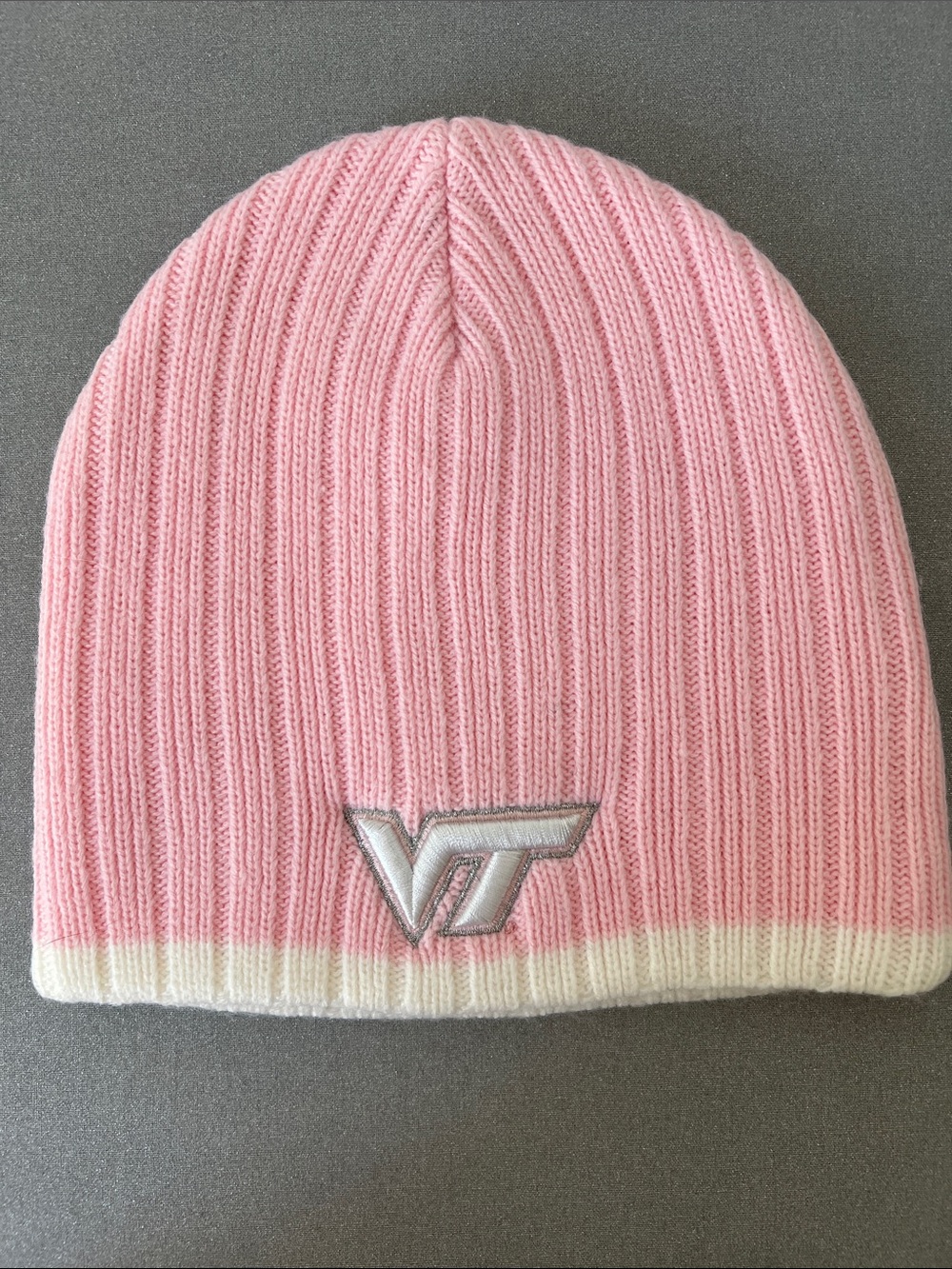 Pink Virginia Tech Knit Beanie with Cream Trim Size O/S
